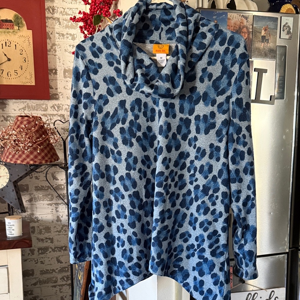 Ruby Rd. Navy Animal Print Cowl Neck Top